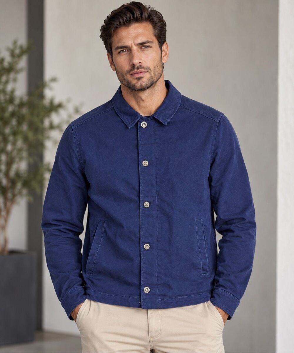 European Zara Man Limited Edition Jacket Navy Blue Button Front Workwear Size S